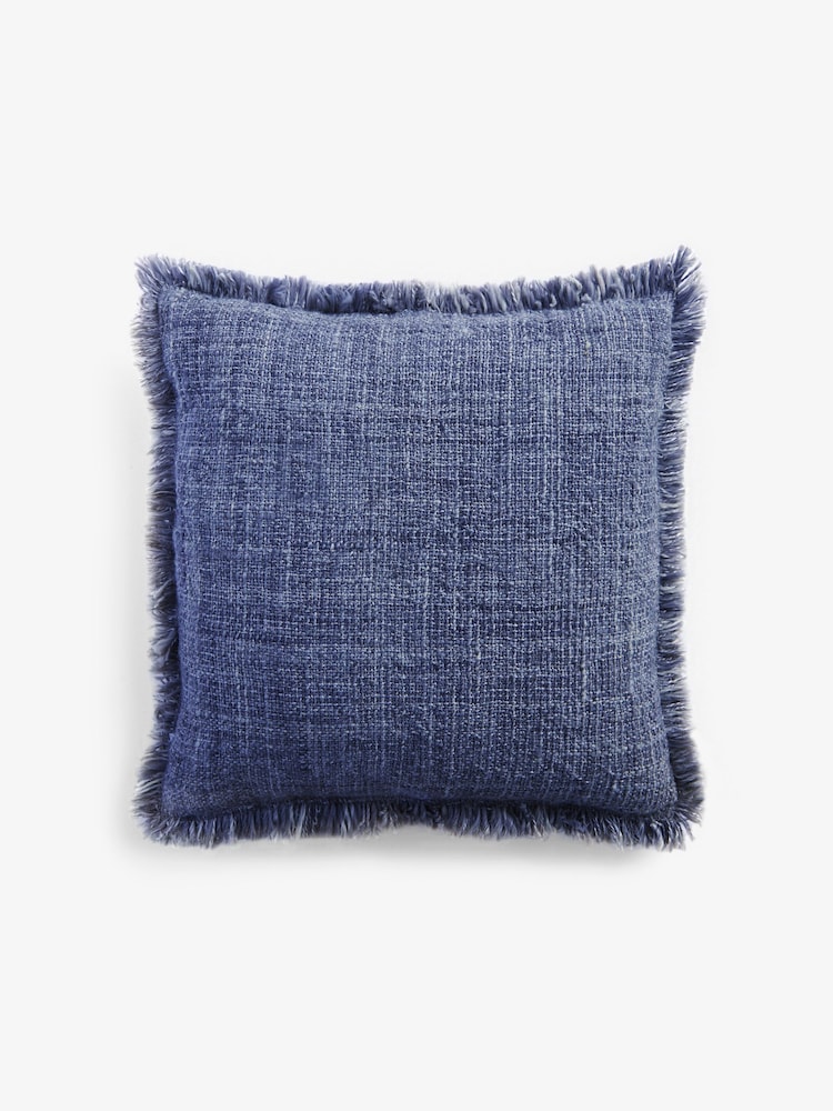Blue 50 x 50cm Harlston Textured Fringe Cushion - Image 2 of 4