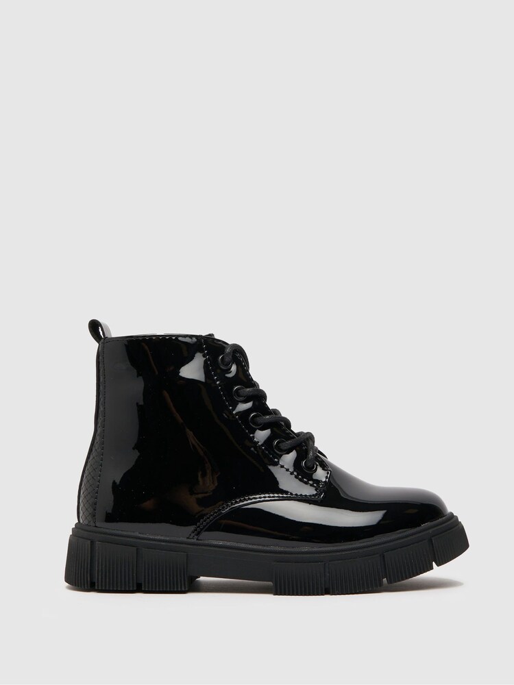 Schuh Black Chant Patent Lace Boots - Image 1 of 4