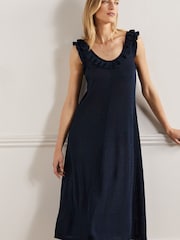 Boden Blue Frill Neck Knitted Midi Dress - Image 1 of 7
