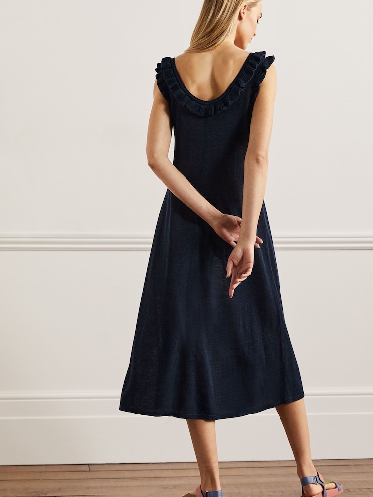Boden Blue Frill Neck Knitted Midi Dress - Image 2 of 7