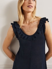 Boden Blue Frill Neck Knitted Midi Dress - Image 3 of 7