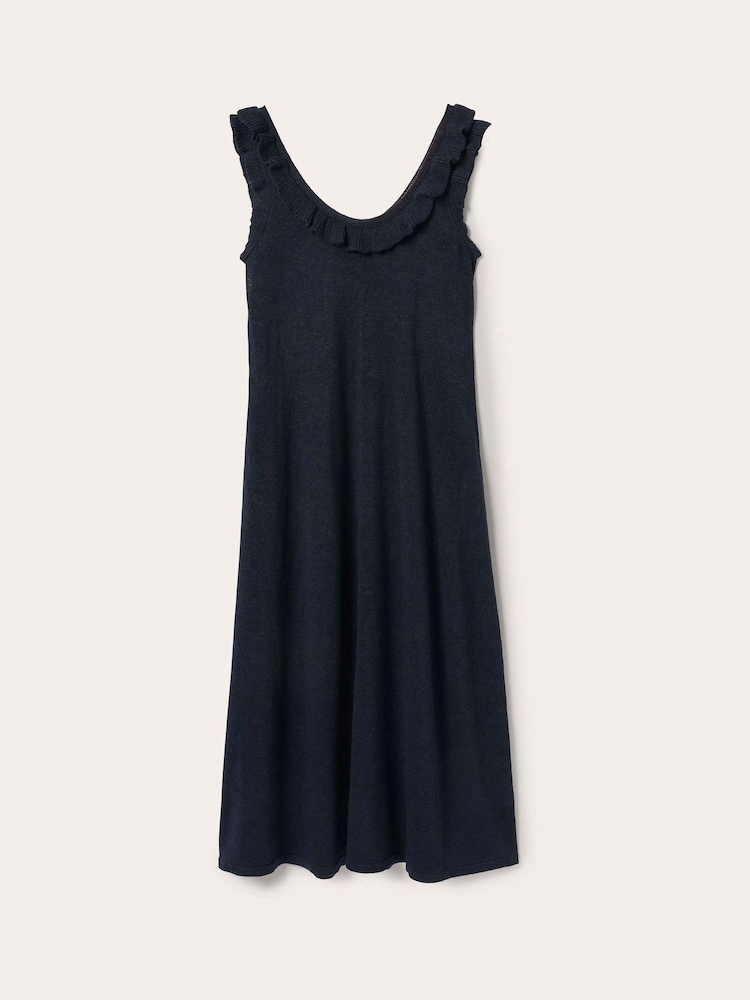Boden Blue Frill Neck Knitted Midi Dress - Image 7 of 7