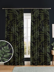 Graham & Brown Black Midsummer Fern Made to Measure 100% Cotton Curtains - Image 1 of 8