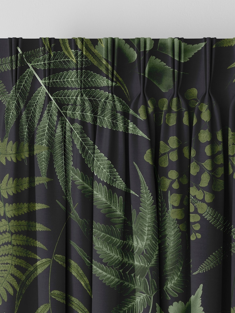 Graham & Brown Black Midsummer Fern Made to Measure 100% Cotton Curtains - Image 2 of 8