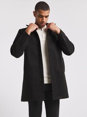 Jacamo Black Faux Wool Funnel Neck Coat - Image 1 of 4