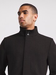 Jacamo Black Faux Wool Funnel Neck Coat - Image 4 of 4