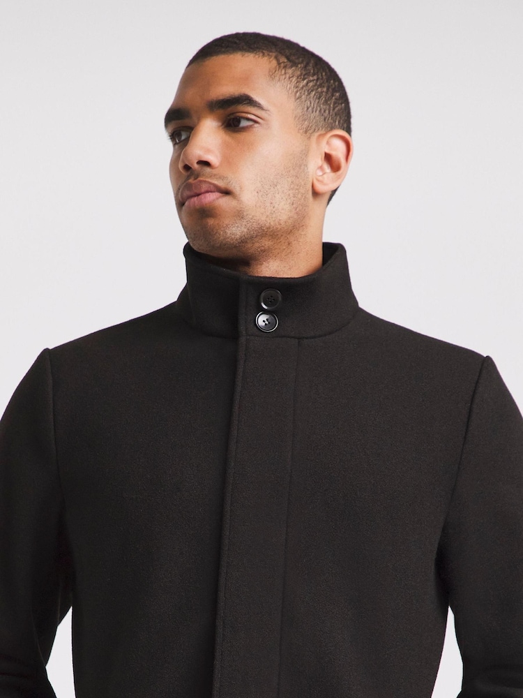 Jacamo Black Faux Wool Funnel Neck Coat - Image 4 of 4