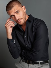 Noir - 100% Cotton Signature Textured Double Cuff Smart Shirt With Trim Detail - Image 1 de 10