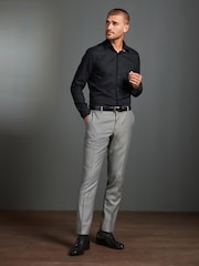 Noir - 100% Cotton Signature Textured Double Cuff Smart Shirt With Trim Detail - Image 2 de 10