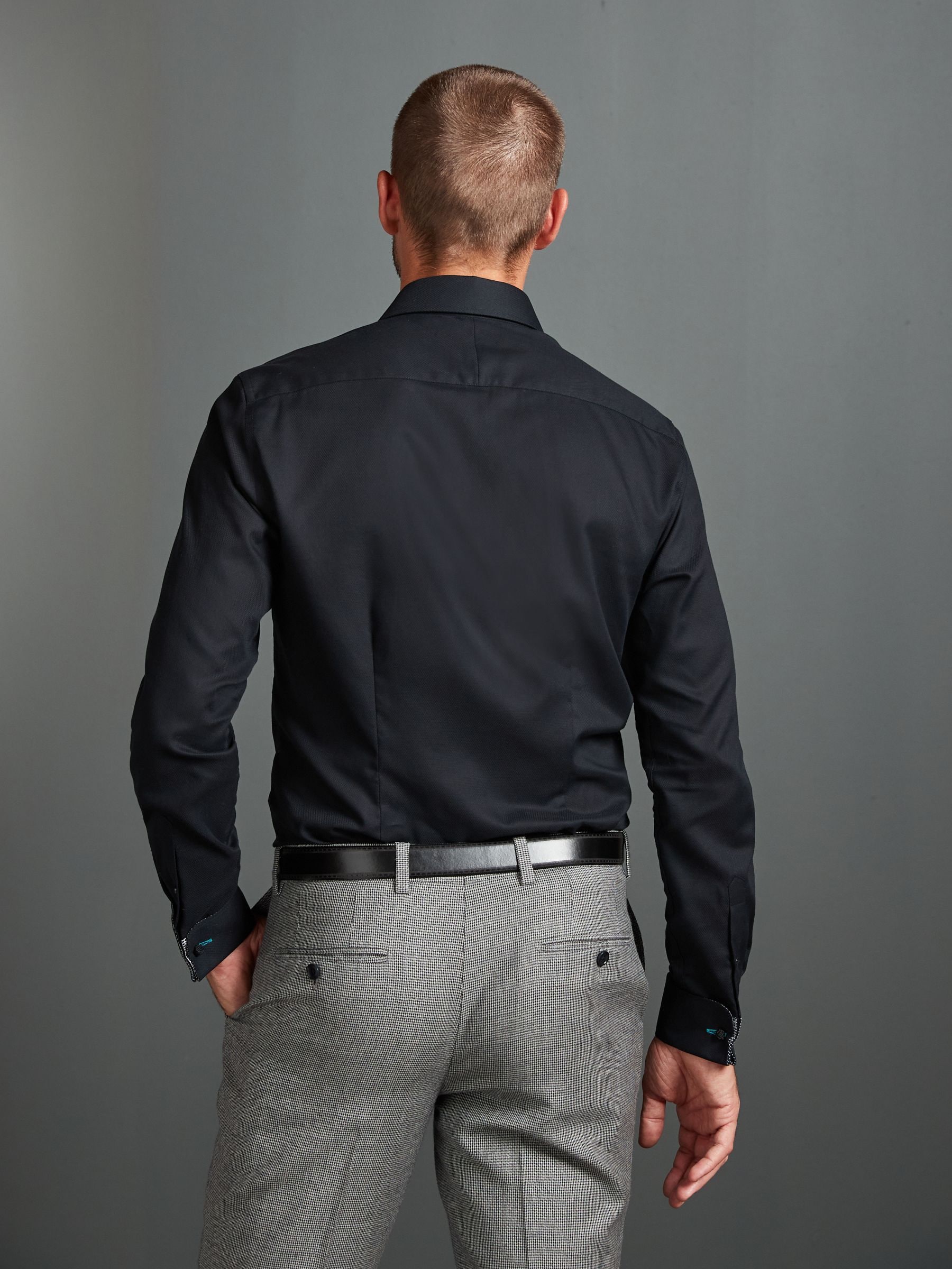 Buy Black Slim Fit 100% Cotton Signature Textured Double