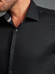 Noir - 100% Cotton Signature Textured Double Cuff Smart Shirt With Trim Detail - Image 6 de 10