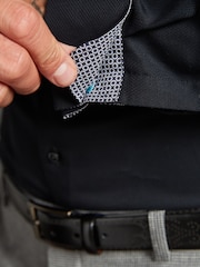 Noir - 100% Cotton Signature Textured Double Cuff Smart Shirt With Trim Detail - Image 7 de 10