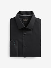 Noir - 100% Cotton Signature Textured Double Cuff Smart Shirt With Trim Detail - Image 8 de 10