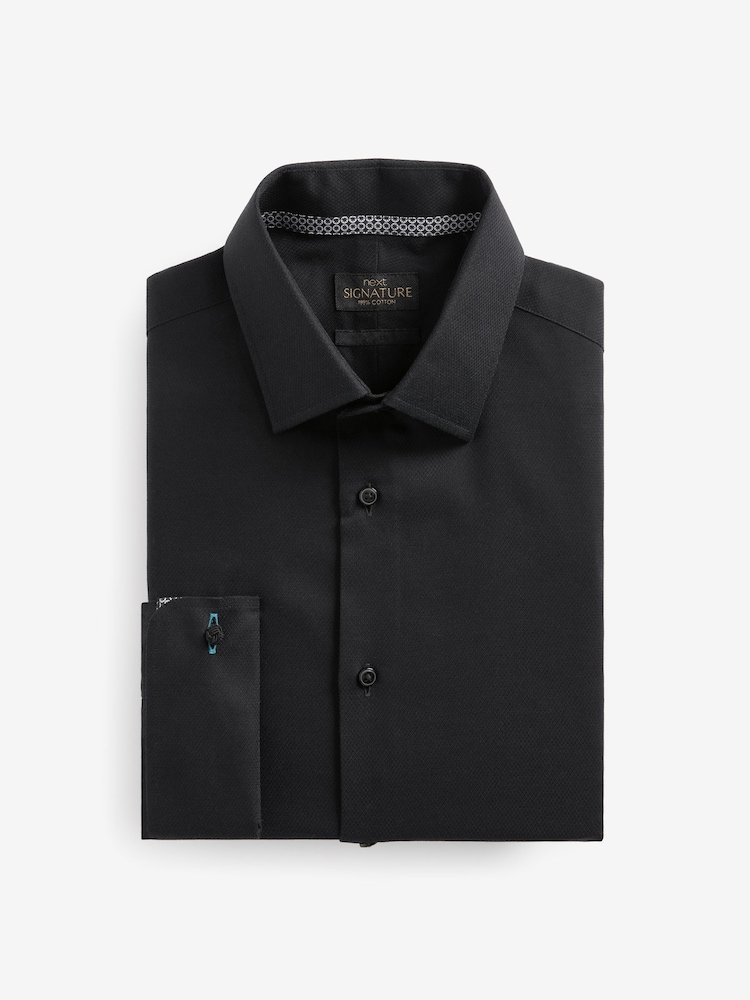 Noir - 100% Cotton Signature Textured Double Cuff Smart Shirt With Trim Detail - Image 8 of 10