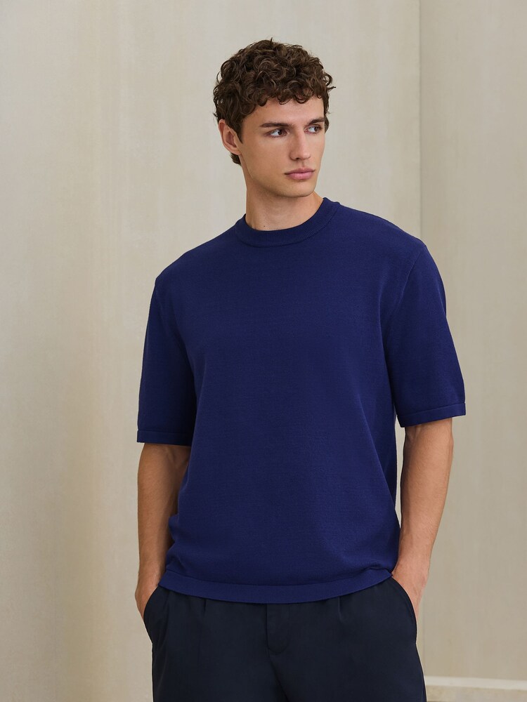 Niebieski - Relaxed Fit N. Premium Ultrasoft Smart Knitted T-Shirt - Obraz 1 z 4 Niebieski - Relaxed Fit N. Premium Ultrasoft Smart Knitted T-Shirt - Obraz 1 z 4