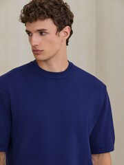 Niebieski - Relaxed Fit N. Premium Ultrasoft Smart Knitted T-Shirt - Obraz 4 z 4