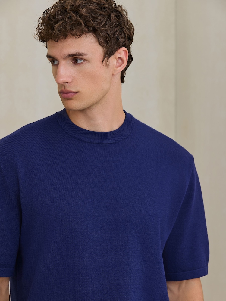 Niebieski - Relaxed Fit N. Premium Ultrasoft Smart Knitted T-Shirt - Obraz 4 z 4 Niebieski - Relaxed Fit N. Premium Ultrasoft Smart Knitted T-Shirt - Obraz 4 z 4