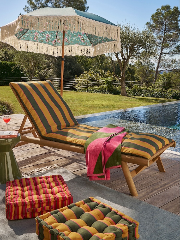 La Redoute Intérieurs Floral Print Green Newara Fringed Parasol - Image 1 of 6