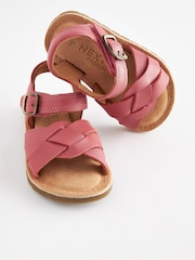Pink Wide Fit (G) Leather Woven Ankle Strap Sandals - Image 1 of 6