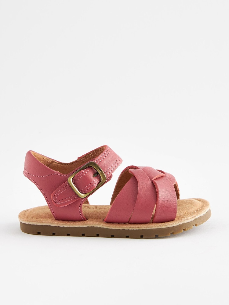 Pink Wide Fit (G) Leather Woven Ankle Strap Sandals - Image 2 of 6