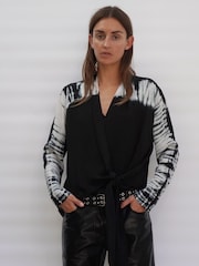Religion Black Long Sleeve Tie Front Double Layer Top - Image 7 of 9