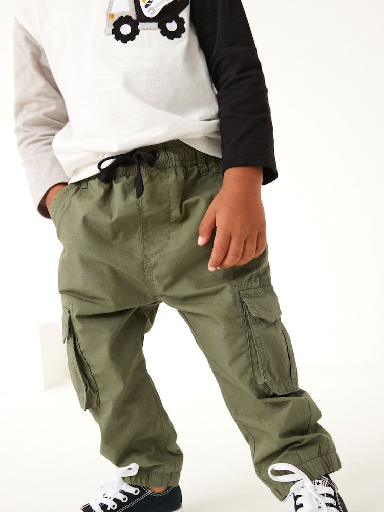 Khaki Green Lined 100% Cotton Cargo Trousers (3mths-7yrs) - Image 4 of 6