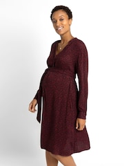 JoJo Maman Bébé Burgundy Red Animal Print Shirt Maternity Dress With Tie - Image 8 of 9