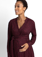 JoJo Maman Bébé Burgundy Red Animal Print Shirt Maternity Dress With Tie - Image 9 of 9