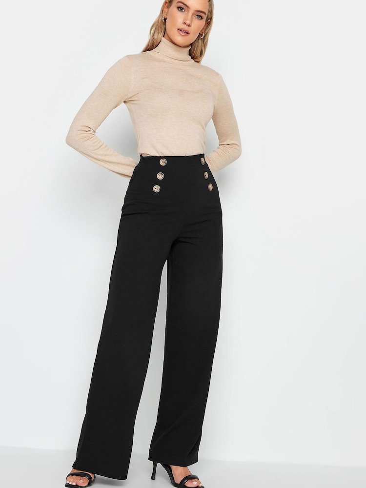 Yours Curve Black Button Detail Wide Leg Trousers - Image 2 of 3