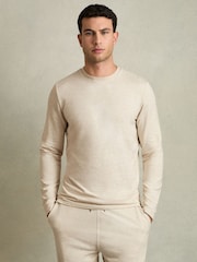 Reiss Oatmeal Melange Adam Crew Neck Fleece Lined Sweatshirt - Image 1 of 5