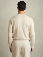 Reiss Oatmeal Melange Adam Crew Neck Fleece Lined Sweatshirt - Image 4 of 5