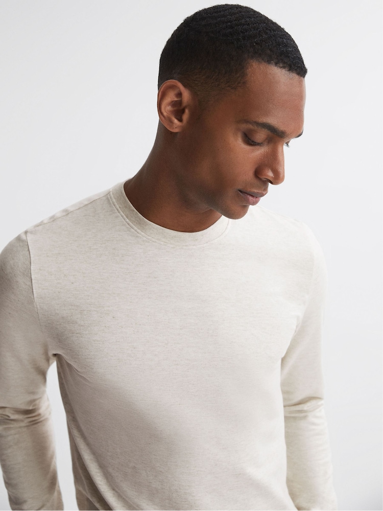 Reiss Oatmeal Melange Adam Crew Neck Fleece Lined Sweatshirt - Image 5 of 5