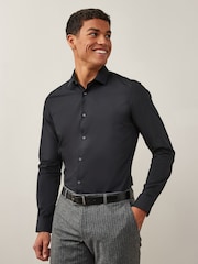 Black Slim Fit Easy Care Single Cuff Smart Shirt - Image 1 of 7