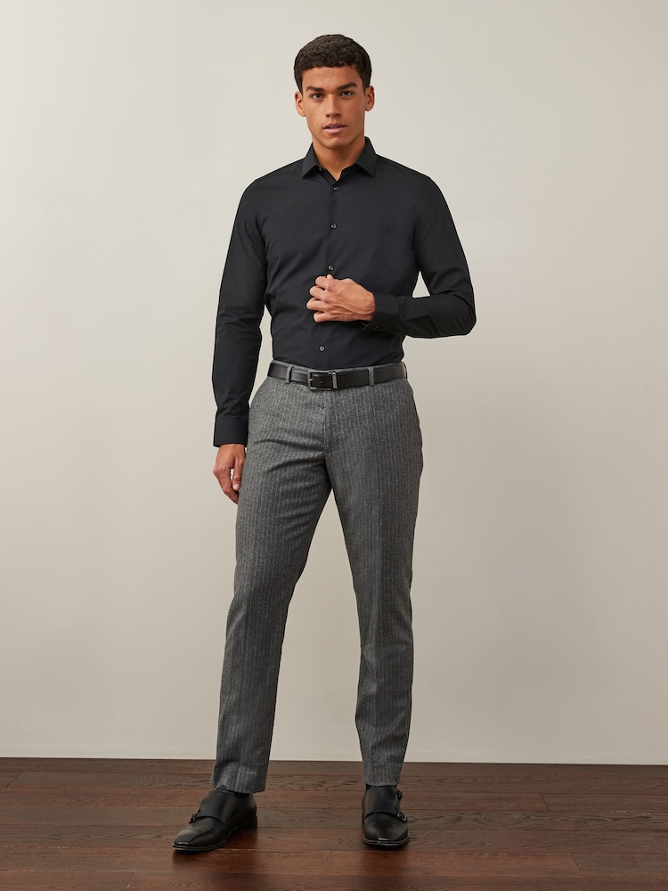 Black Slim Fit Easy Care Single Cuff Smart Shirt - Image 2 of 7