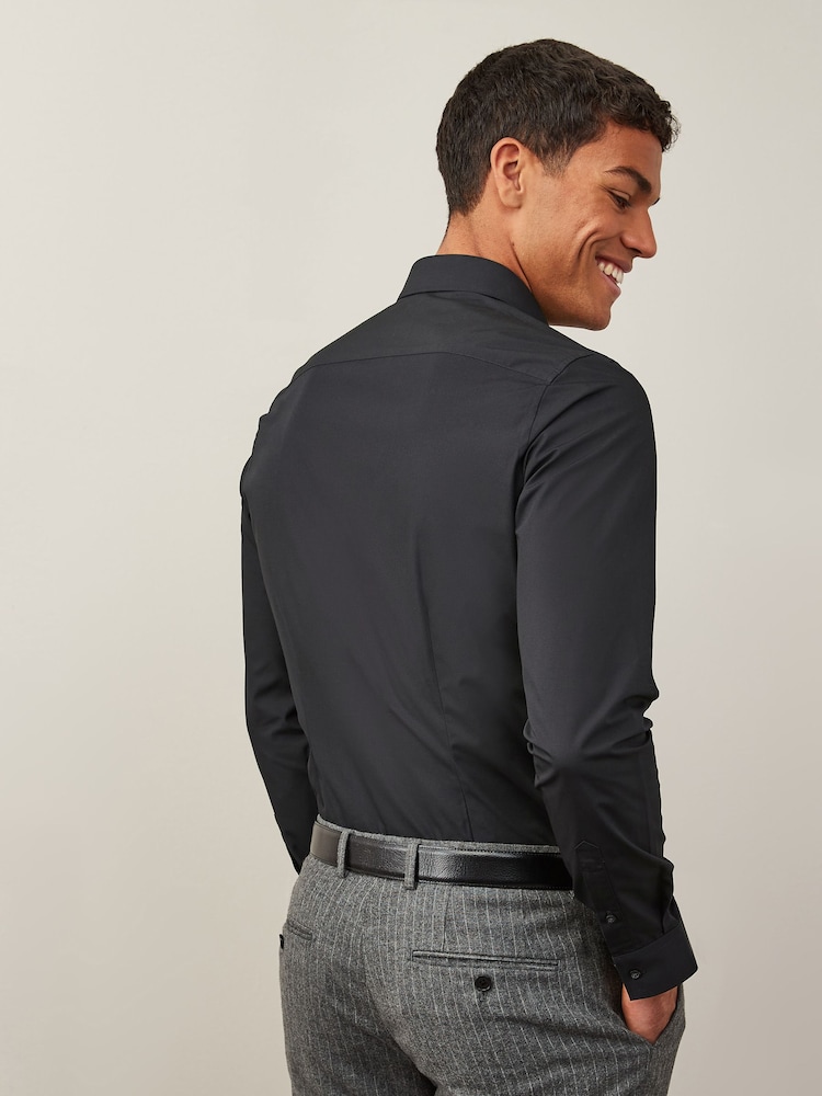 Black Slim Fit Easy Care Single Cuff Smart Shirt - Image 3 of 7
