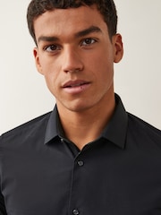 Black Slim Fit Easy Care Single Cuff Smart Shirt - Image 4 of 7