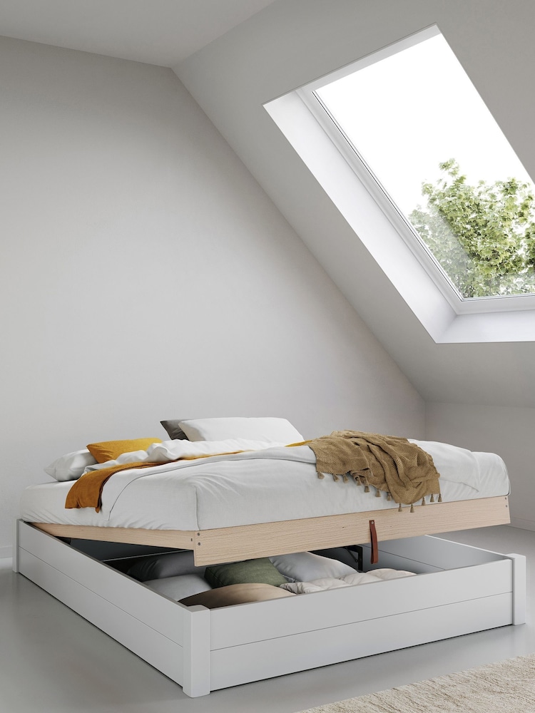 Get Laid Beds White Ottoman Storage No Headboard Square Leg Solid Wood Bed - Image 1 of 2