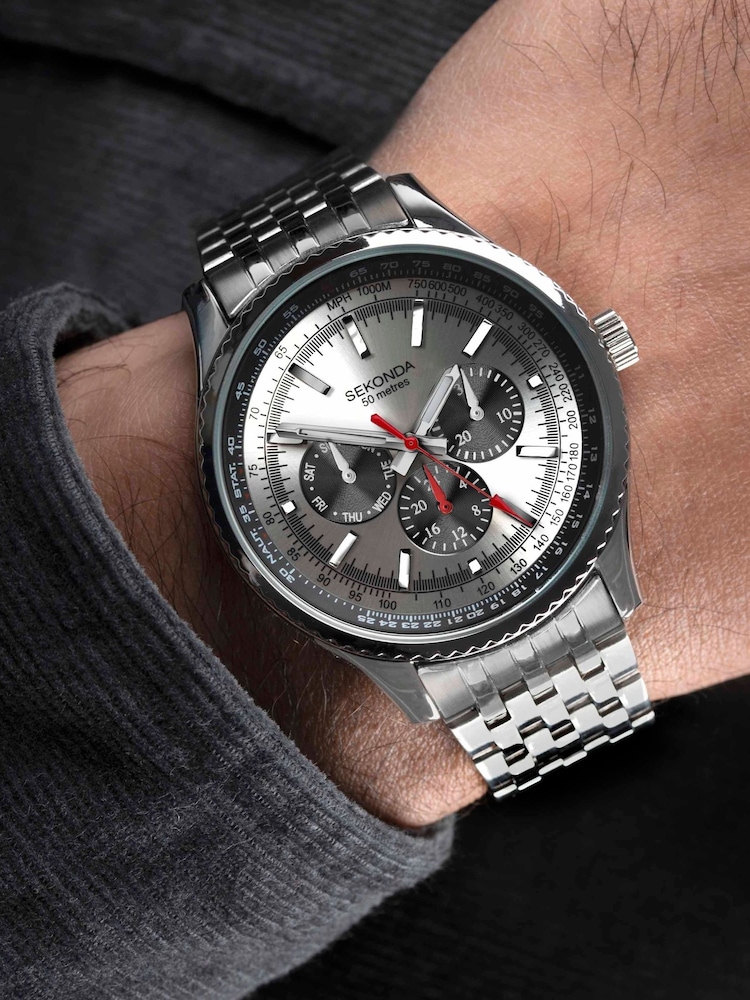 Sekonda Mens Silver Tone Maverick Stainless Steel Bracelet Watch - Image 6 of 6