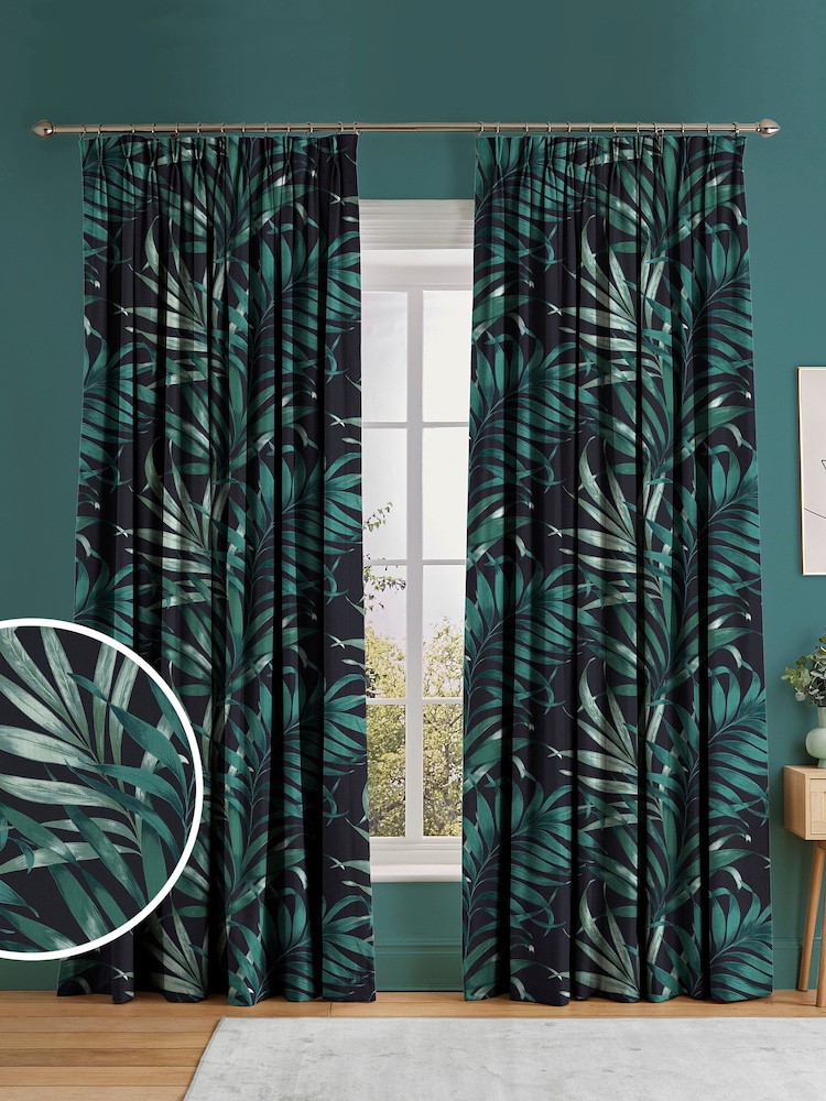 Graham & Brown Midnight Black Yasuni Made to Measure 100% Cotton Curtains - Image 1 of 7