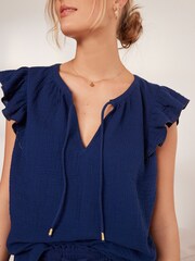Blue Cotton Crinkle Frill Top - Image 4 of 5