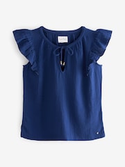 Blue Cotton Crinkle Frill Top - Image 5 of 5