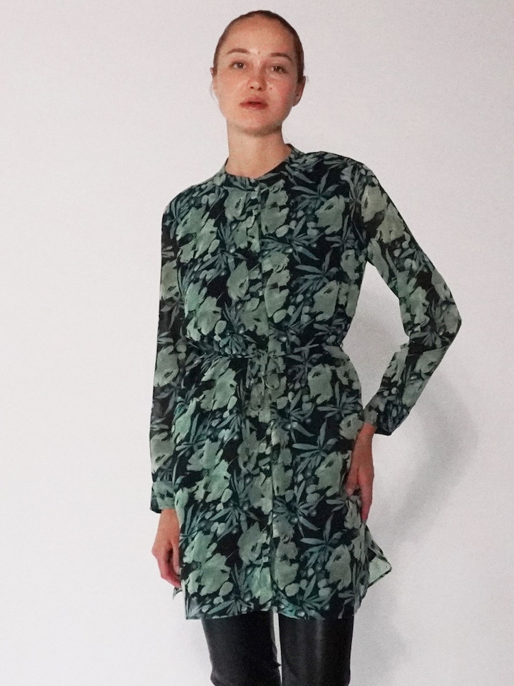 Religion Green Long Line Tunic Shirt Dress In Hand-Painted Prints - Image 1 of 6