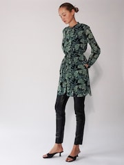 Religion Green Long Line Tunic Shirt Dress In Hand-Painted Prints - Image 3 of 6