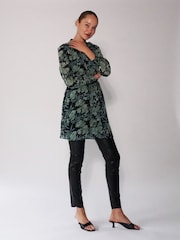 Religion Green Long Line Tunic Shirt Dress In Hand-Painted Prints - Image 4 of 6