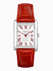 Accurist Womens Red Rectangle Leather Strap Analogue Watch - Image 1 of 7