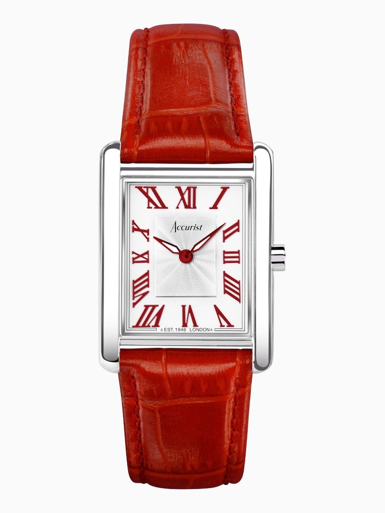 Accurist Womens Red Rectangle Leather Strap Analogue Watch - Image 1 of 7