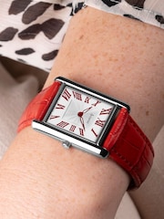 Accurist Womens Red Rectangle Leather Strap Analogue Watch - Image 7 of 7
