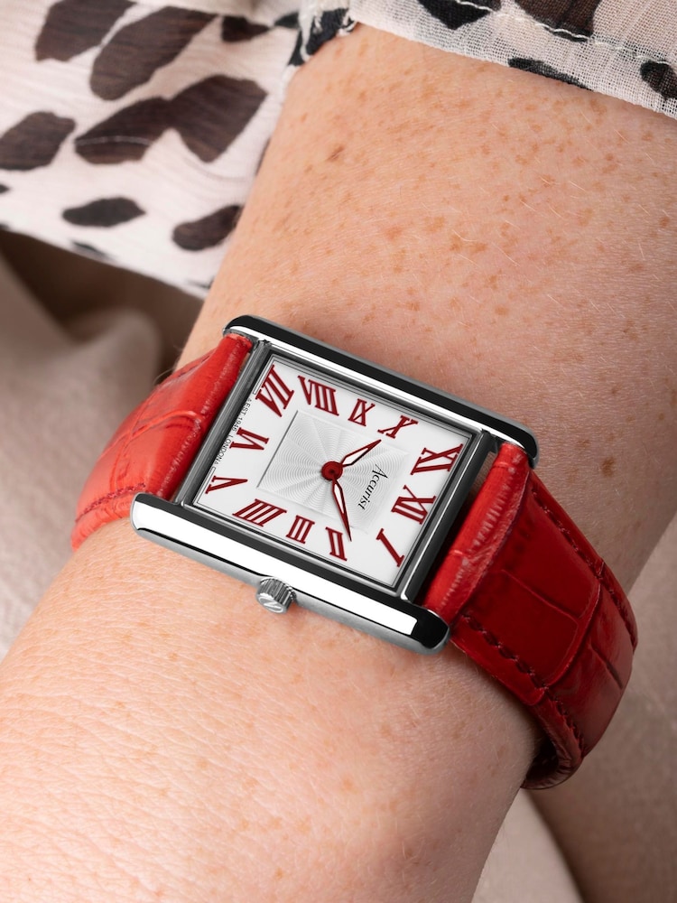 Accurist Womens Red Rectangle Leather Strap Analogue Watch - Image 7 of 7