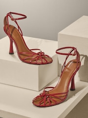 Red Premium Leather Cage Heeled Sandals - Image 1 of 11