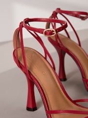Red Premium Leather Cage Heeled Sandals - Image 10 of 11